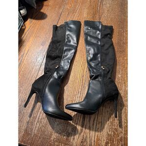 New Women 6 Dream Pairs Black Faux Leather Faux Suede Stiletto High Heel Boots